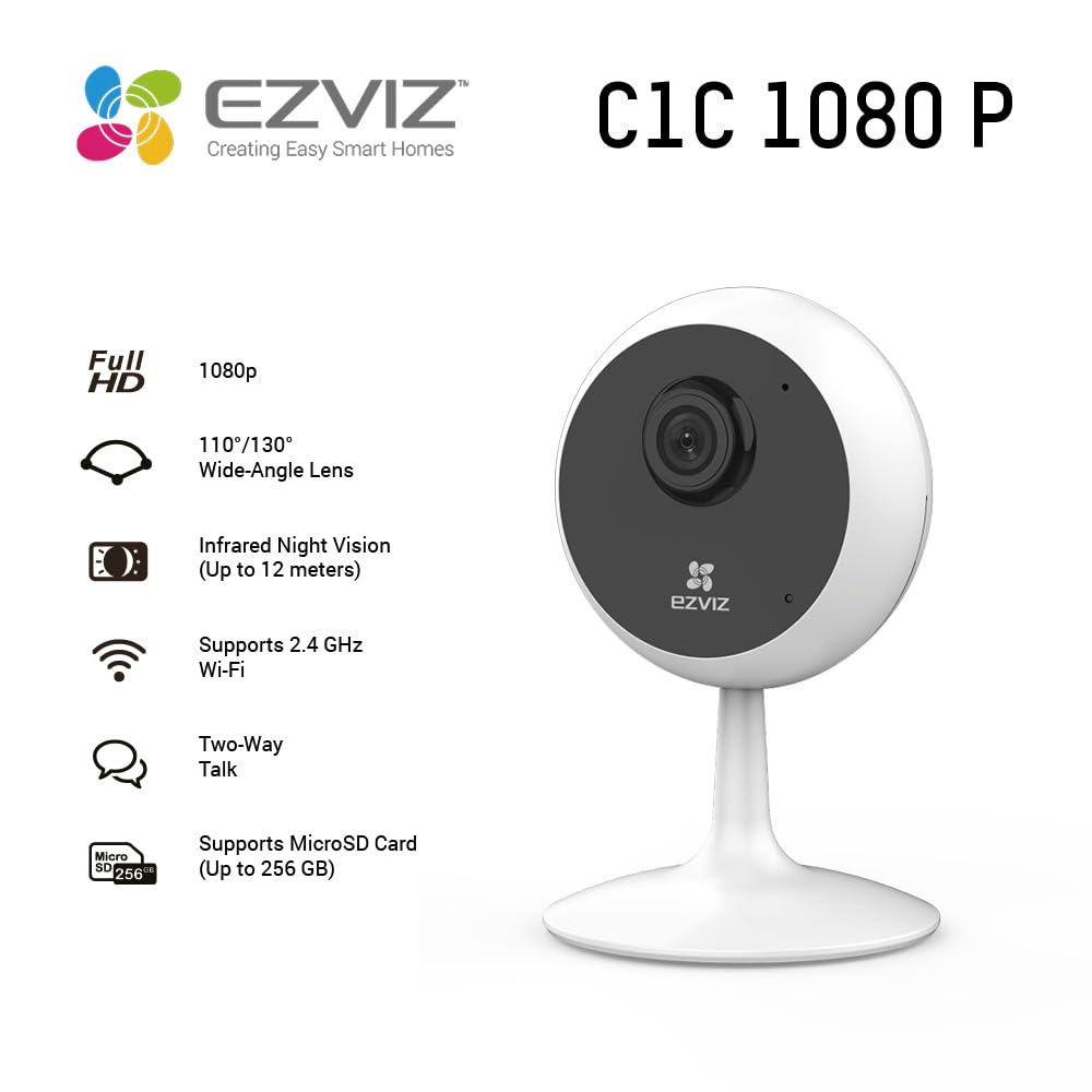 š”ļø EZVIZ C1C-B WiFi Indoor Smart Security Camera (White) by Hikvision | Smart Surveillance, Made Easy