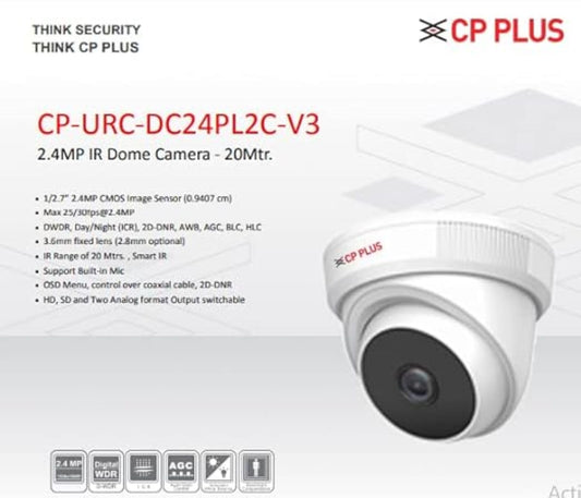 CP Plus 2.4MP Dome Camera – CP-URC-DC24PL2-V3 (IR Night Vision)