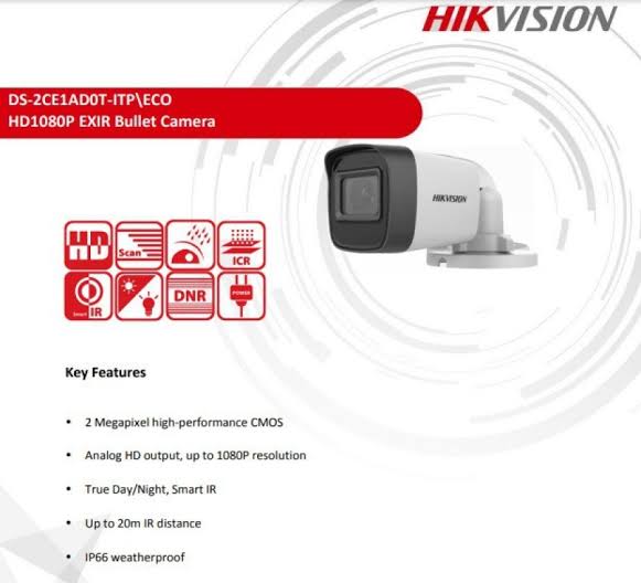 Hikvision 2MP Turbo HD Color DS-2CE1ADOT-ITP/ECO Bullet Camera