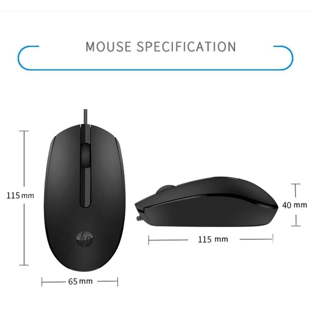 HP M10 Wired USB Mouse with 3 Buttons High Definition 1000DPI ,PC Mac Laptop(240J6AA), Black