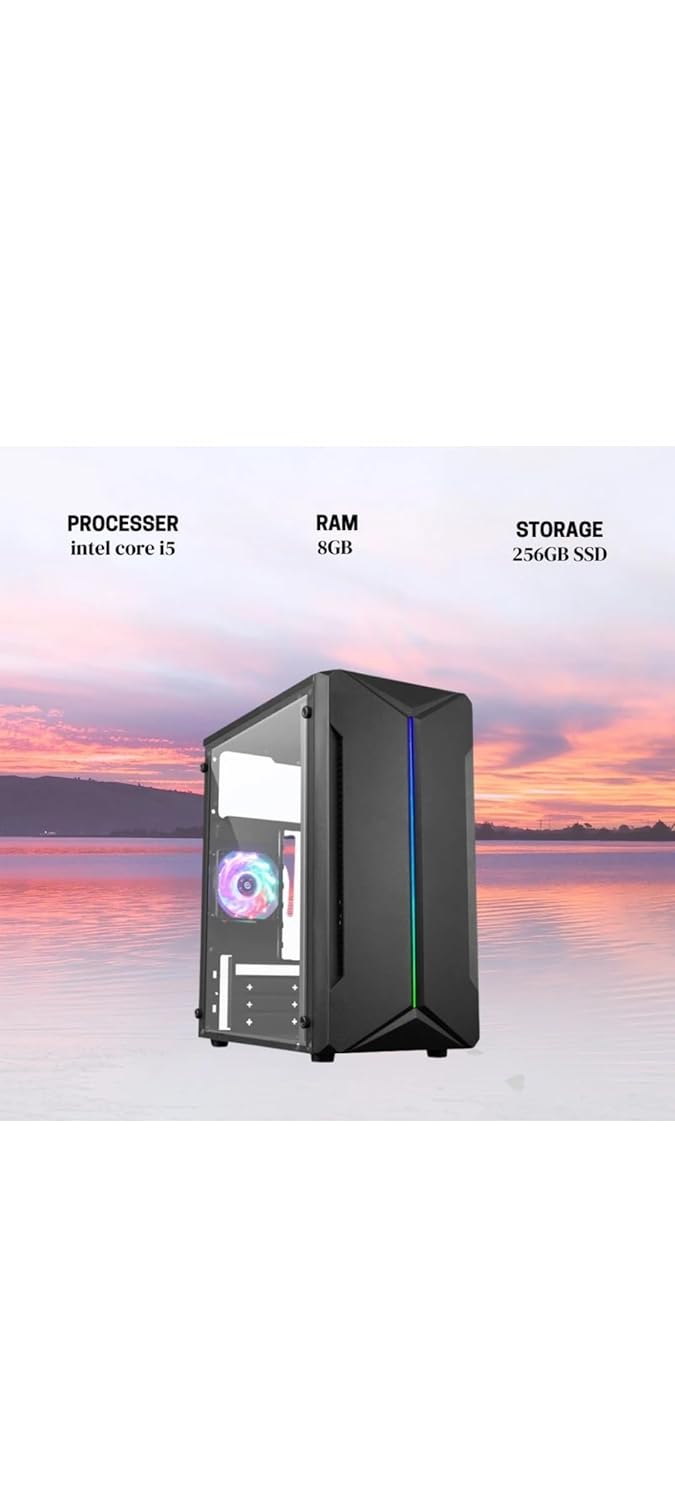 Core i5 (8 gb RAM, 256 GB SSD) Desktop Computer Set with RGB Case, (19-inch Monitor), Keyboard and Mouse, WiFi and Bluetooth